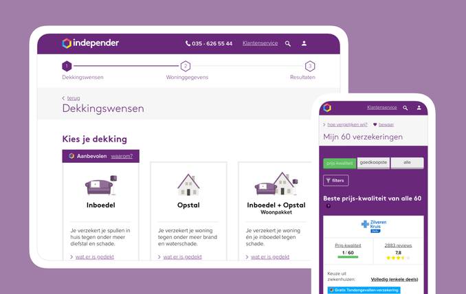 Independer design comparison site by Fabrique