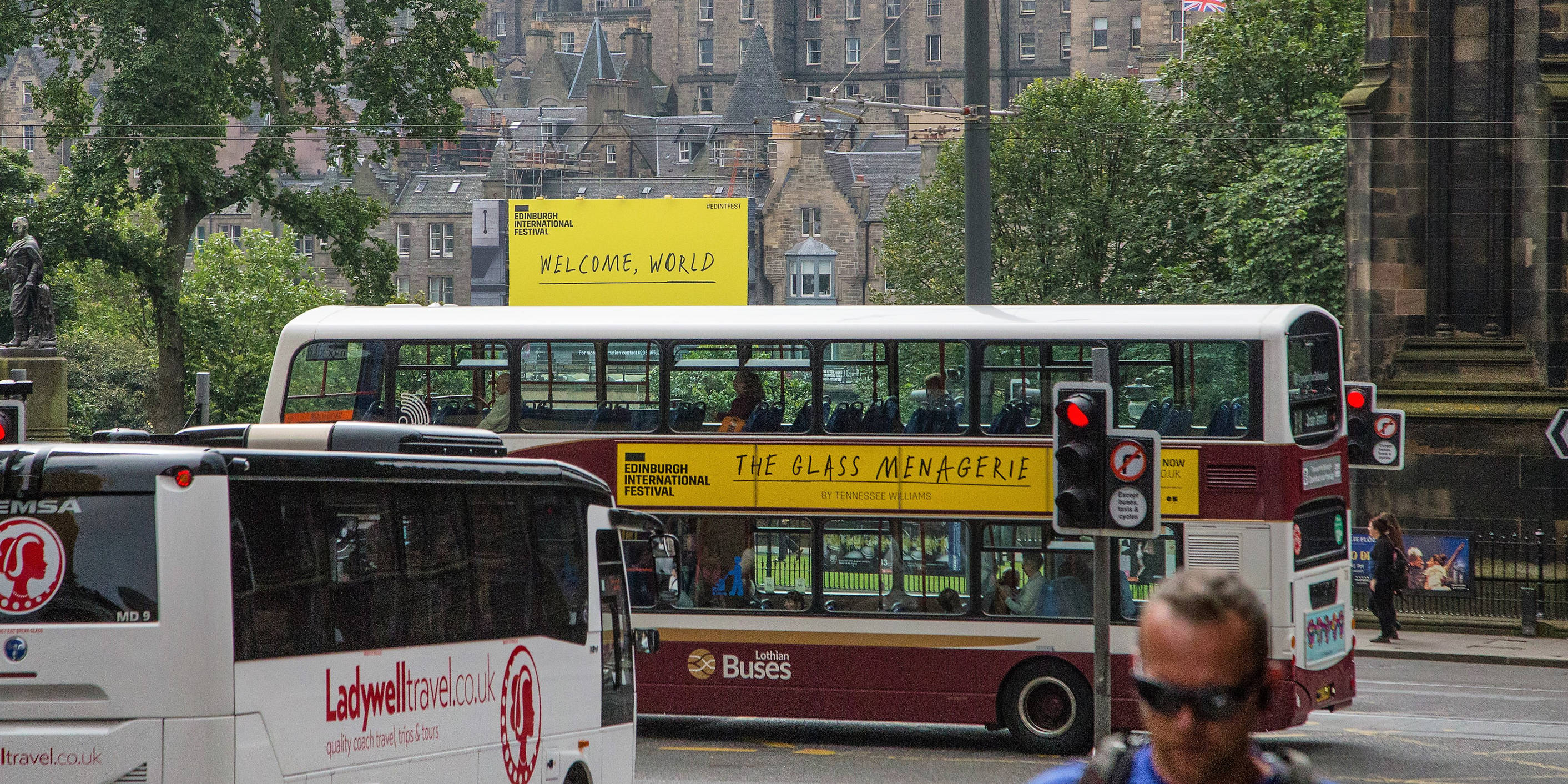 Edinburgh International Festival banner on a bus