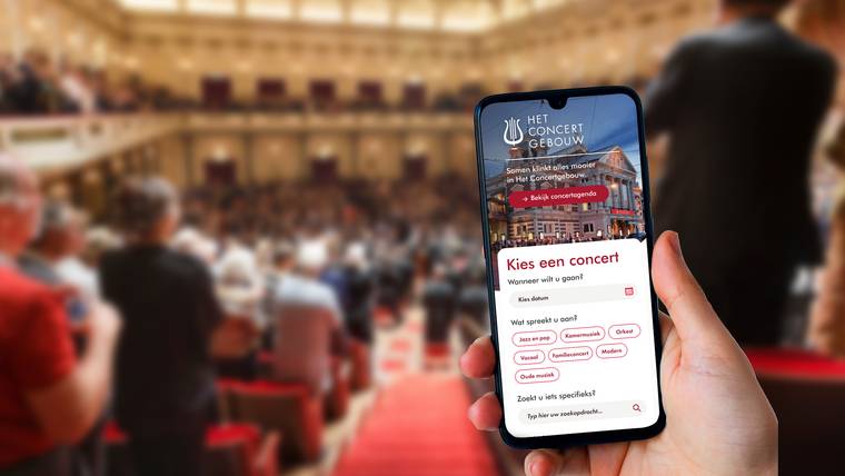 Mobile design concertgebouw website, showed in a mobile device