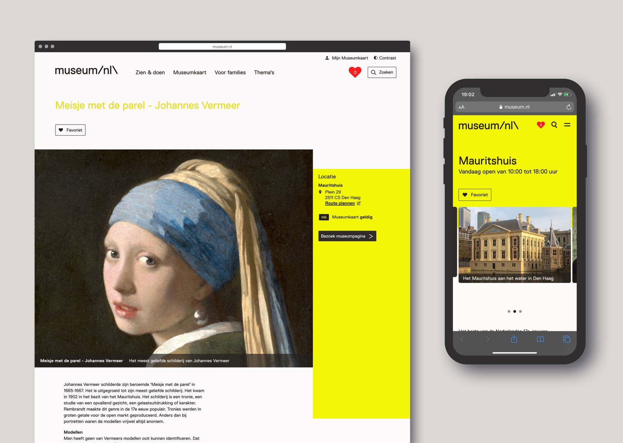 Girl with a Pearl Earring website desktop and mobile museum.nl design by Fabrique