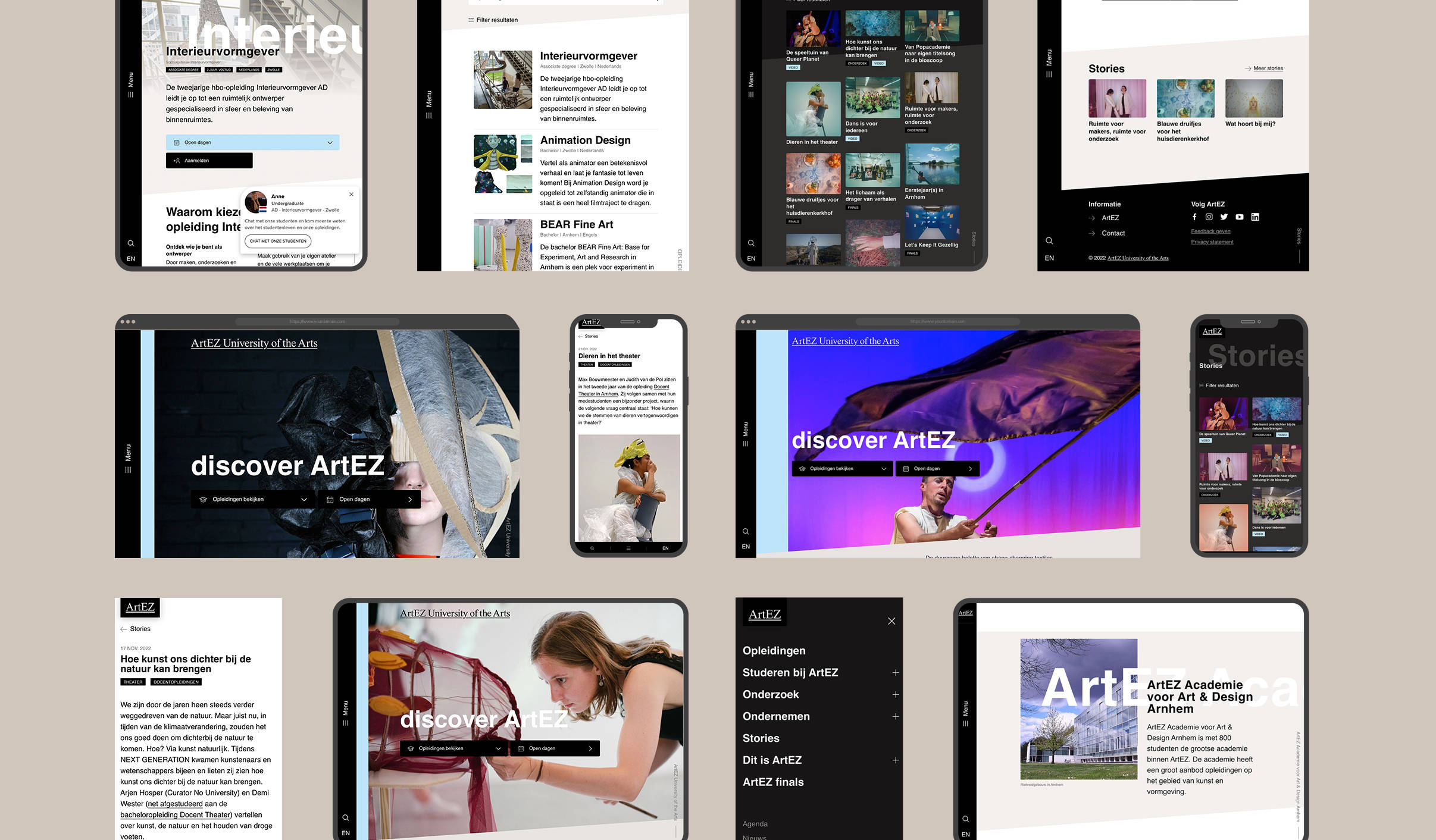 Overview designs pages artEZ website